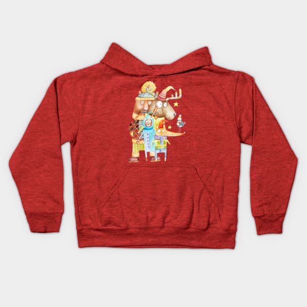 Christmas hipster animals Kids Hoodie by ruta13art